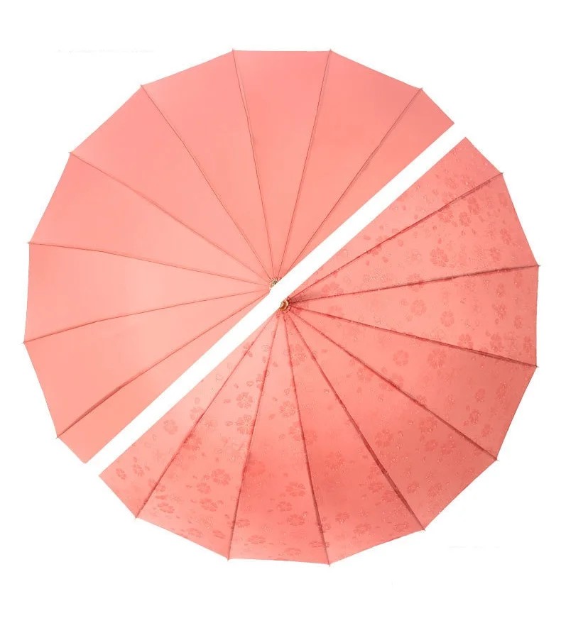 Wind Water Resistant Blooming Umbrella for Sun and Rain Dual Use High-Value 16-Rib Large Long Handle Straight Umbrella Students