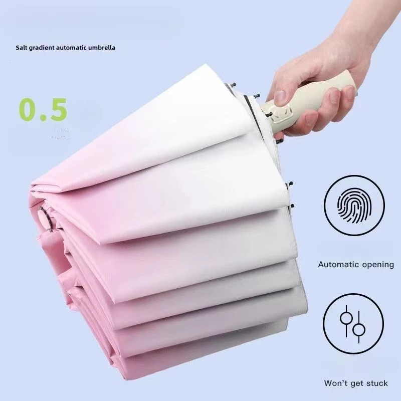 Gradient Color Fresh Automatic 10-Rib Thickened Black Glue Sun Protection UV Protection High-End Feel Dual-Use Umbrella