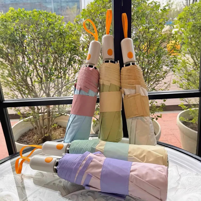 New 3 Fold 8 Rib Automatic Umbrella 2+1 Frame Sectional Retractable Colorful Rubber Fabric Sun and Rain  Advertising in Stock
