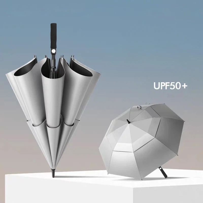 Titanium Silver Umbrella 8-Rib Straight Handle Double Layer Umbrella Large Extra Business Gift Men's Dual-Use for Sun and Rain