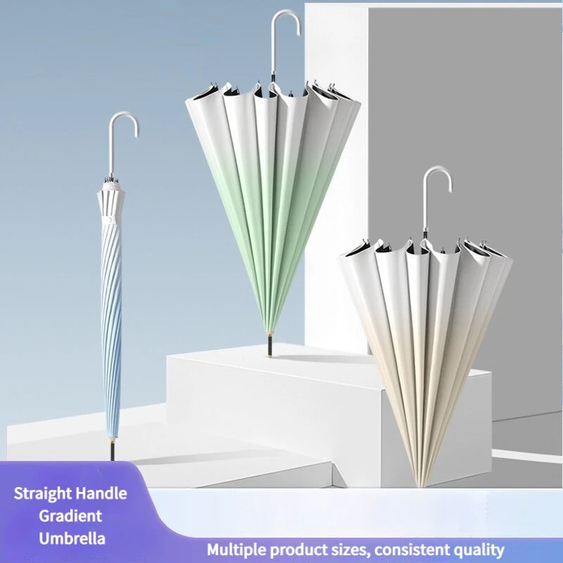 Straight Rod 16 Rib Gradient Sun UV Protection Dual Use Black Coating Women's Sunshade Umbrella Rain Umbrella Logo Fresh Style