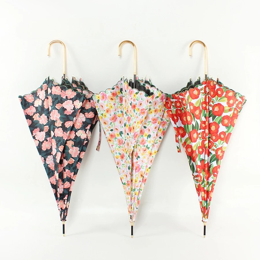 Black Vinyl Full Blackout Spring Dream Korean Flower Straight Handle Umbrella Sun Protection Parasol Rain Embroidered Floral