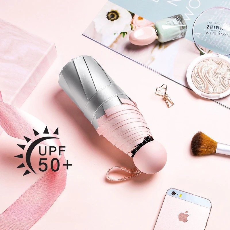 Titanium Silver Coating Sun Umbrella Foldable Black Coating Sun Protection Umbrella Five Fold 8 Rib Mini Sun Umbrella Wholesale
