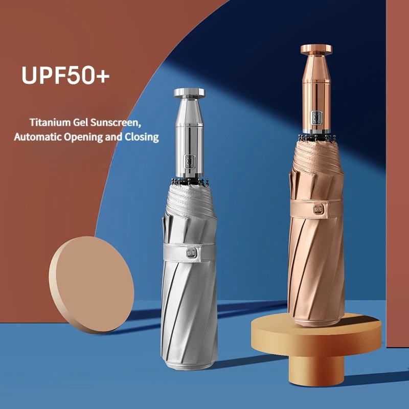 Titanium Coating Sunshade Umbrella UV Protection Women's Dual-use Sun and Rain  Automatic Folding Window Breaker Umbrella Top