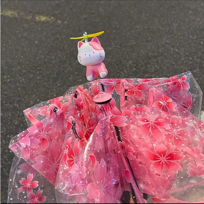 Cherry Blossom Kitten 3D Umbrella Hat Transparent Umbrella 3 Folding Manual Automatic PVC Umbrella Dragonfly Spring Umbrellas