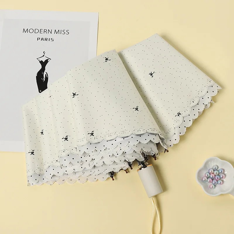 Fresh Style Lace Manual Sun Umbrella UV Protection Elegant Umbrella for Women Craft Umbrella Thickened Black Coating