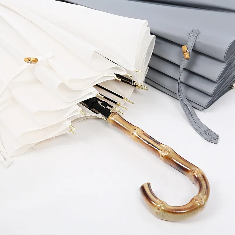 16 Rib Common Bamboo Joint Curved Handle Straight Handle Long Handle Umbrella Outdoor Sunshade Advertising Logo Stock Wholesale