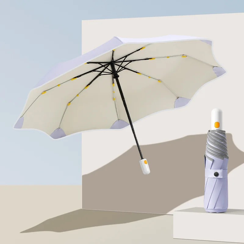 UV protection Umbrella Segmented Retraction Women Folding Rounded Corner Folding Sun Umbrella and Rain with Colored Glue Coated.