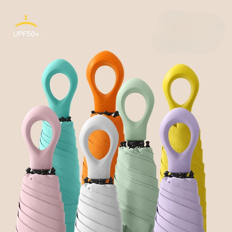 Six-Rib Black Glue Sun Umbrella Mini Sunshade Umbrella Ring Umbrella Compact Capsule Umbrella Advertising Pocket Umbrella