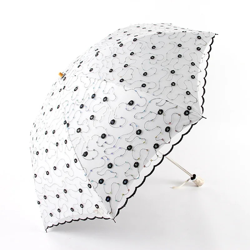 Double Layer Embroidered Umbrella Sunshade Umbrella Lace Black Coating Sun Protection UV Protection Sun Umbrella Rain or Shine