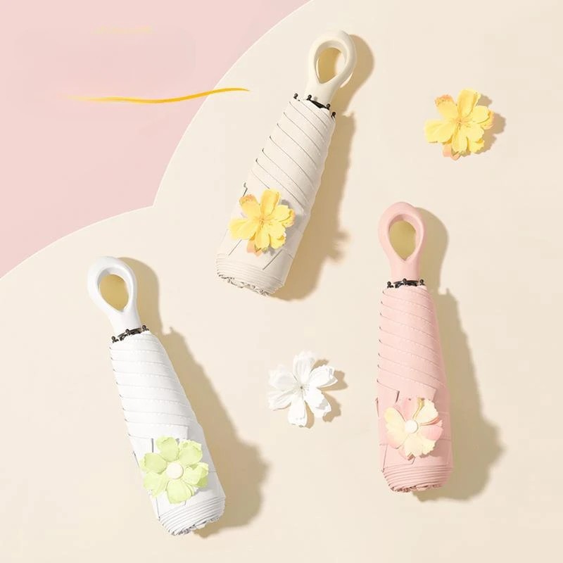 New High Value Flower Bud Umbrella for Women Summer Black Coating Sun Protection  Portable Cute Sun 5 Fold Sunny and Rainy