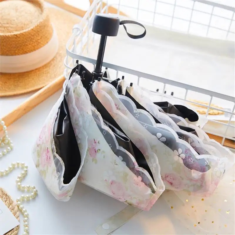Double Layer Lace Sun Umbrella for Women Black Coating Parapluie UV Protection Compact Portable Umbrellas Sunny and Rainy Days
