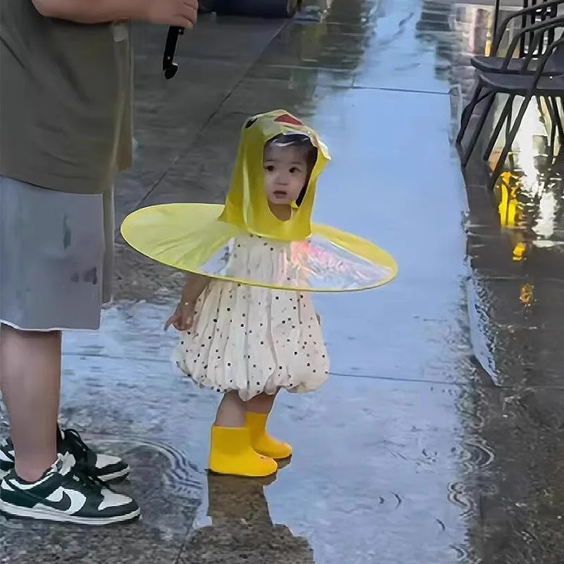 Kids Flying Saucer PVC Hiking Raincoat Little Yellow Duck Cloak-Style for TikTok-Style Unisex for Kindergarteners Toddlers