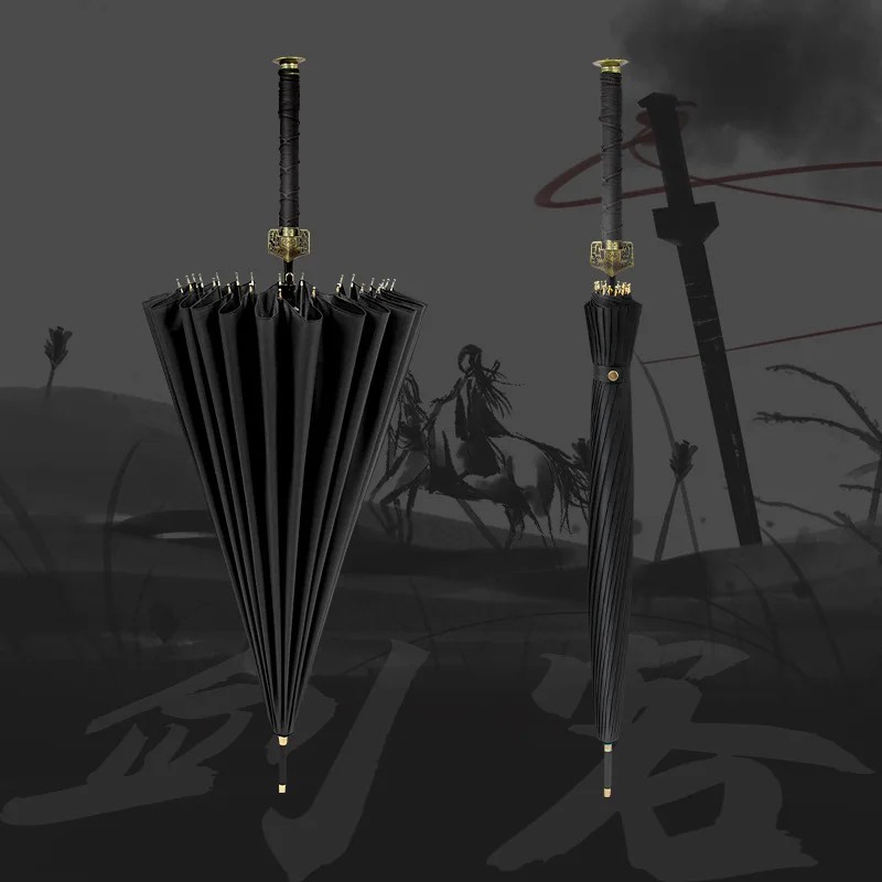 Samurai Long Handle Umbrella for Men, Dual-Use for Sun and Rain, Creative Sword Umbrella, Sturdy Wind-Resistant Straight Handle