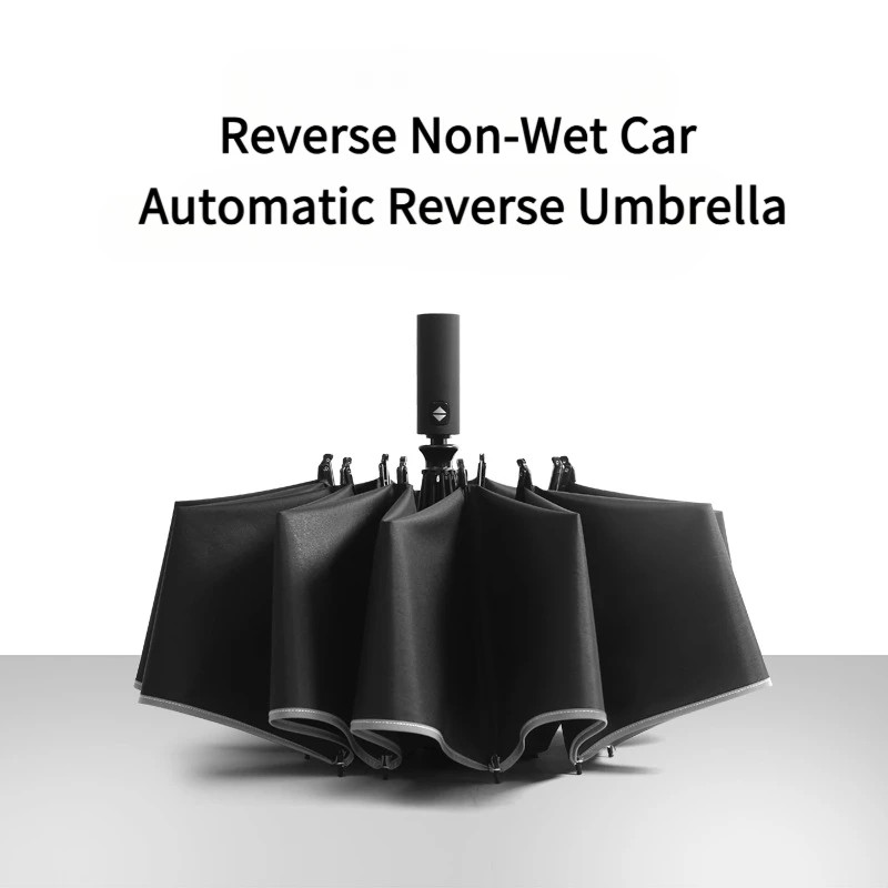Vinyl 3 Fold Reverse Umbrella Reflective Strip Sun Protection Folding Large Double Windproof Dual-use Umbrella UV40+