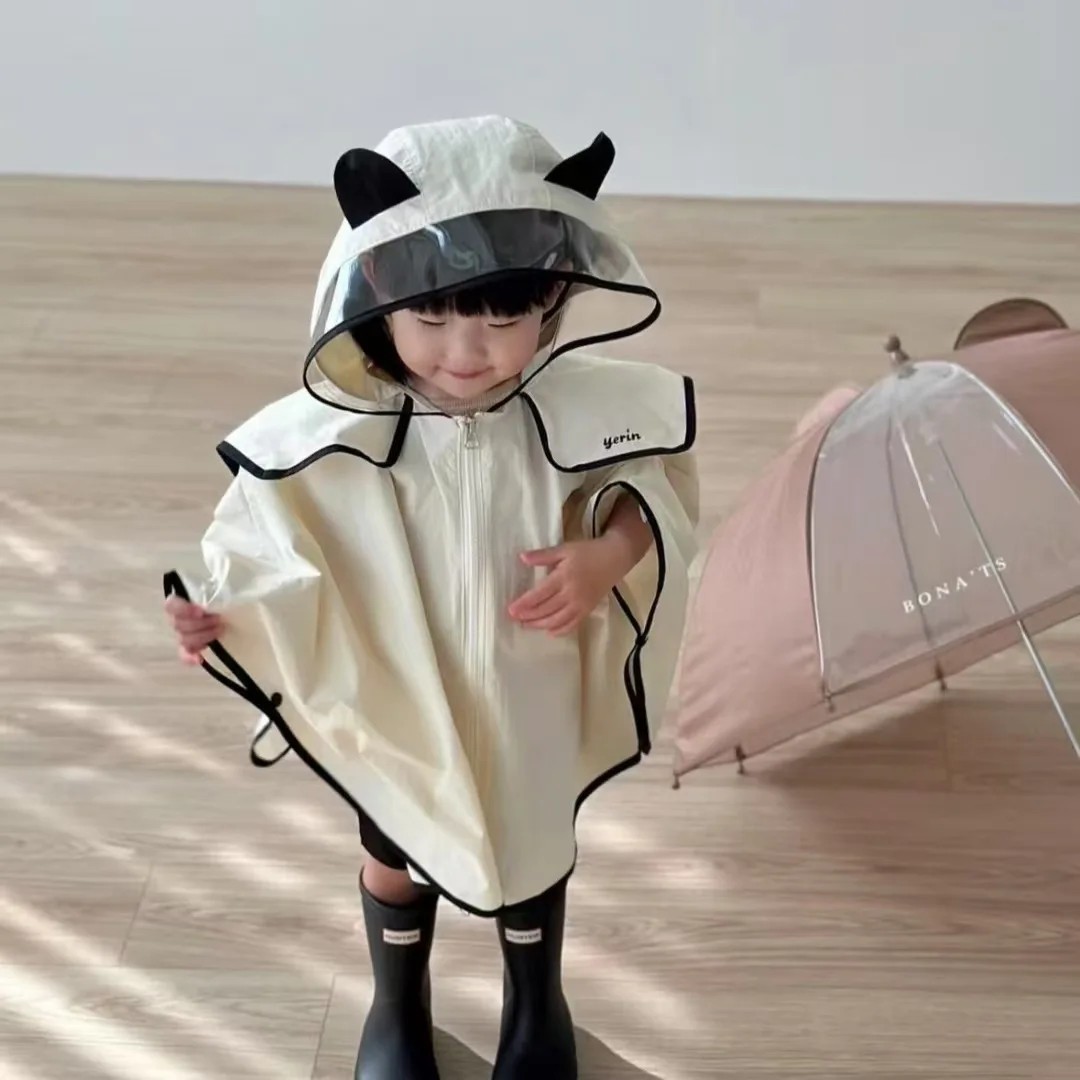 INS Baby Raincoat Cloak Wearable Outside Waterproof 3D Ears Zipper Front Edge Rainproof Outdoor Raincoat for Kids Poncho
