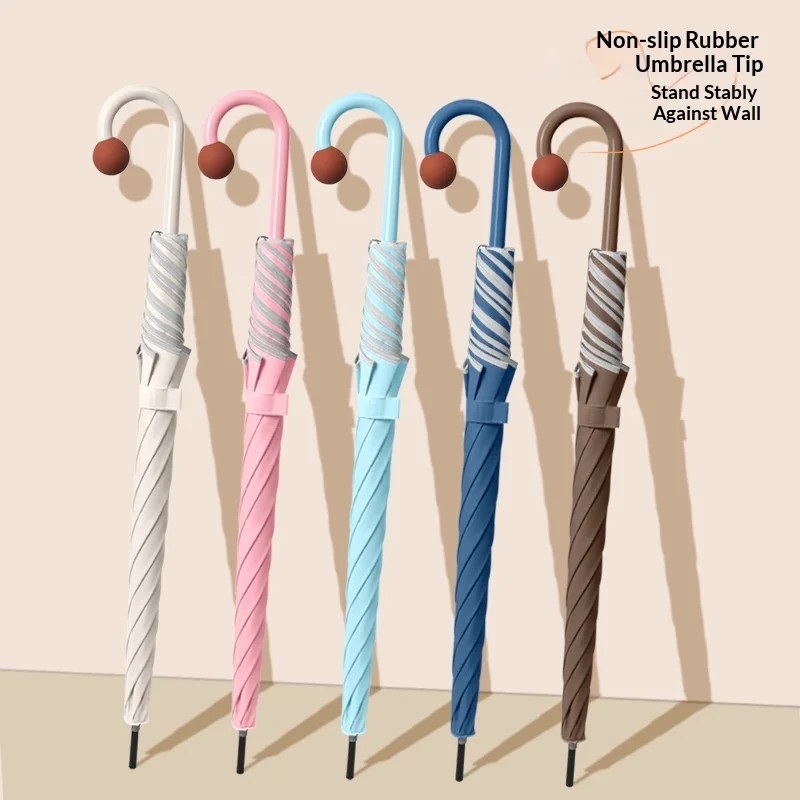 Japanese Style Women's Student Long Handle Steel Reinforced Cute Rounded Corner Nose Advertising Umbrella with Maillard Color
