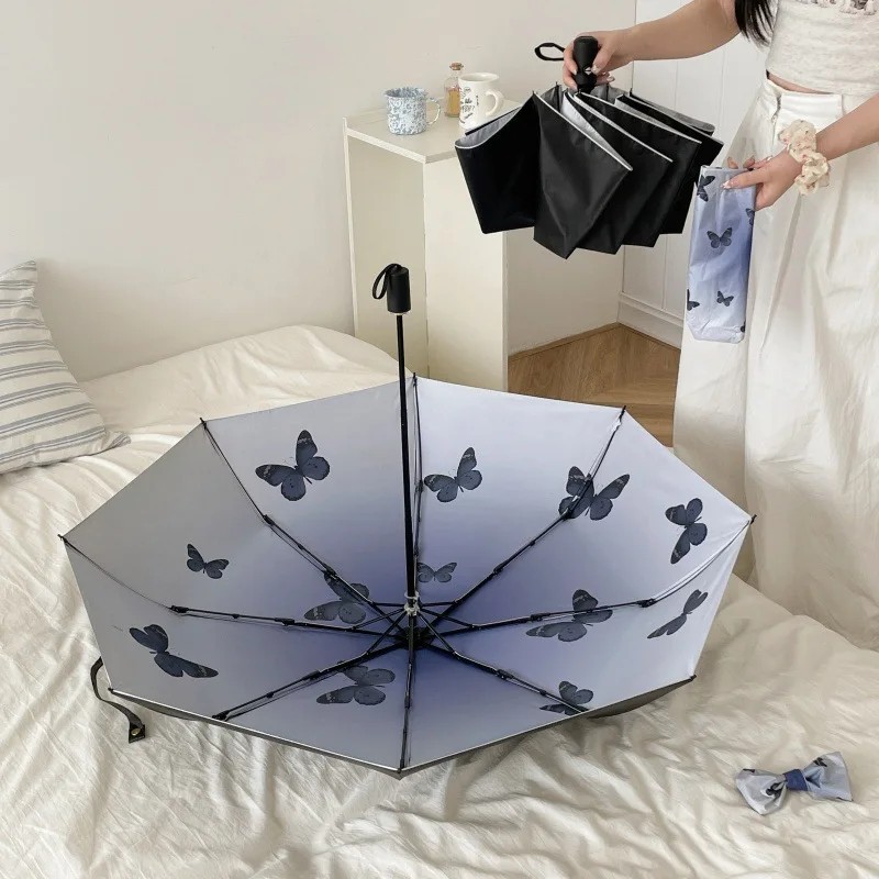 INS Butterfly Automatic Umbrella Dual-use for Sun and Rain Foldable Parapluie Black Coating UV Protection Student Sun Umbrellas
