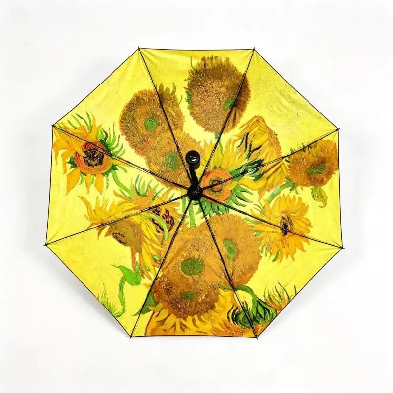 Van Gogh Oil Painting Umbrella Black Glue Sun Protection Folding Digital Print Umbrella Fresh Style Umbrellas Custom Pattern