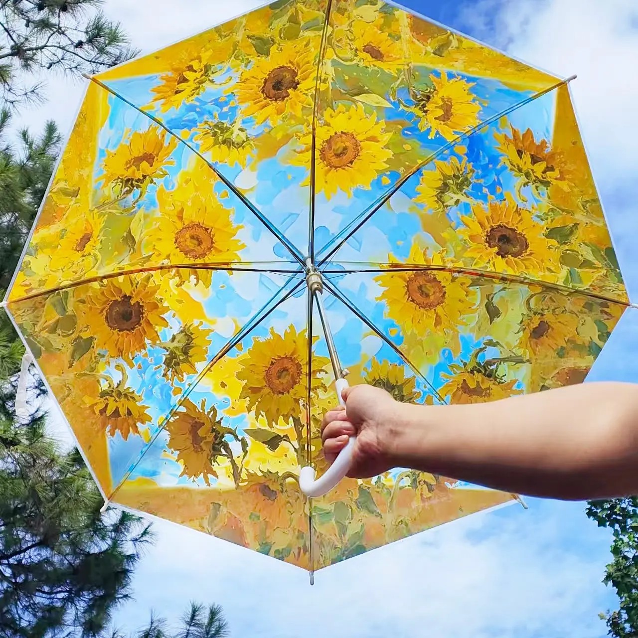 Transparent Umbrella Wholesale Transparent Umbrella 21inch Straight Automatic Umbrella Sunflower Folding Automatic UmbrellaS
