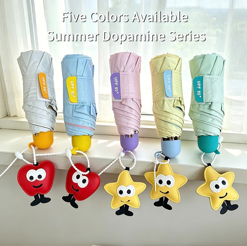 Creative 5 Fold Umbrella with Color Block Handle Cute Women's Sun  UV Protection Compact and Portable Dropshipping Available