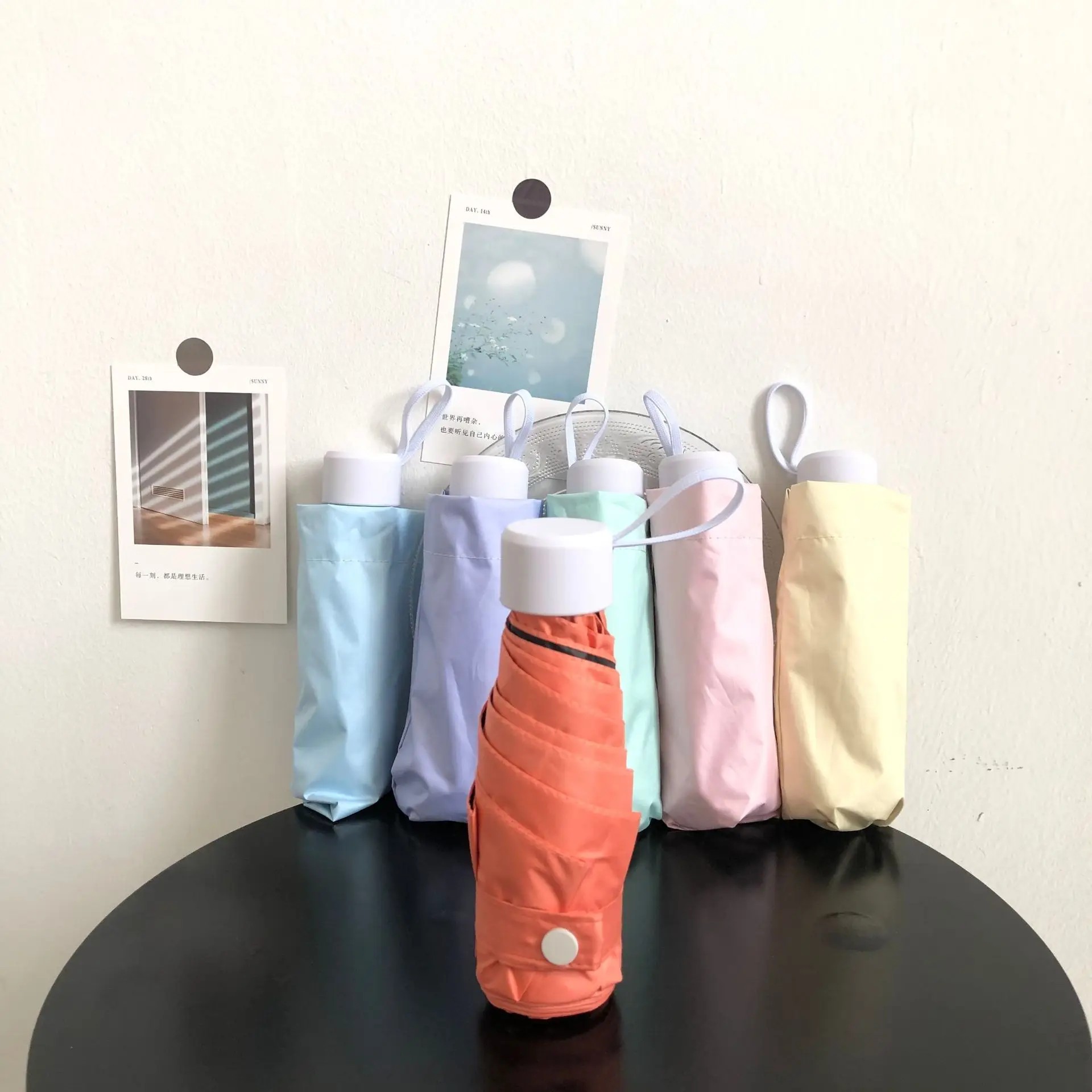 Colorful Candy Series Ins Simple Umbrella Mini Black Glue Five-Folding Umbrella Fresh Style Sunshade Sun Protection Pocket