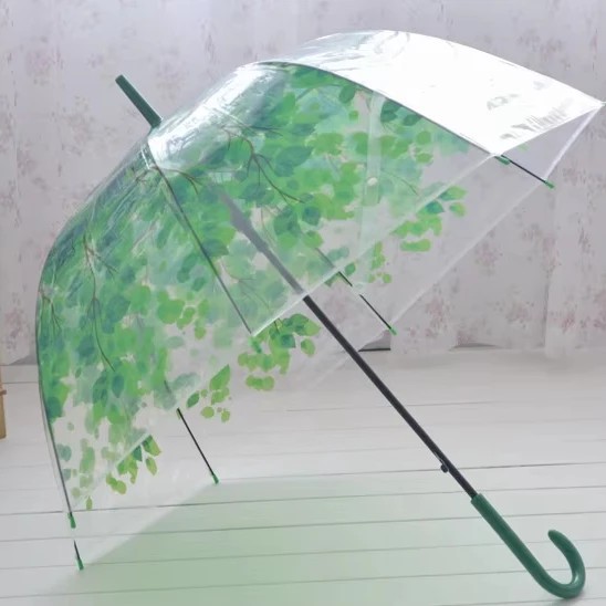 Green Leaf Umbrella Creative POE Transparent Kids Umbrella Heart Lace Apollo Green Shade Sun and Rain Umbrella Dropshipping