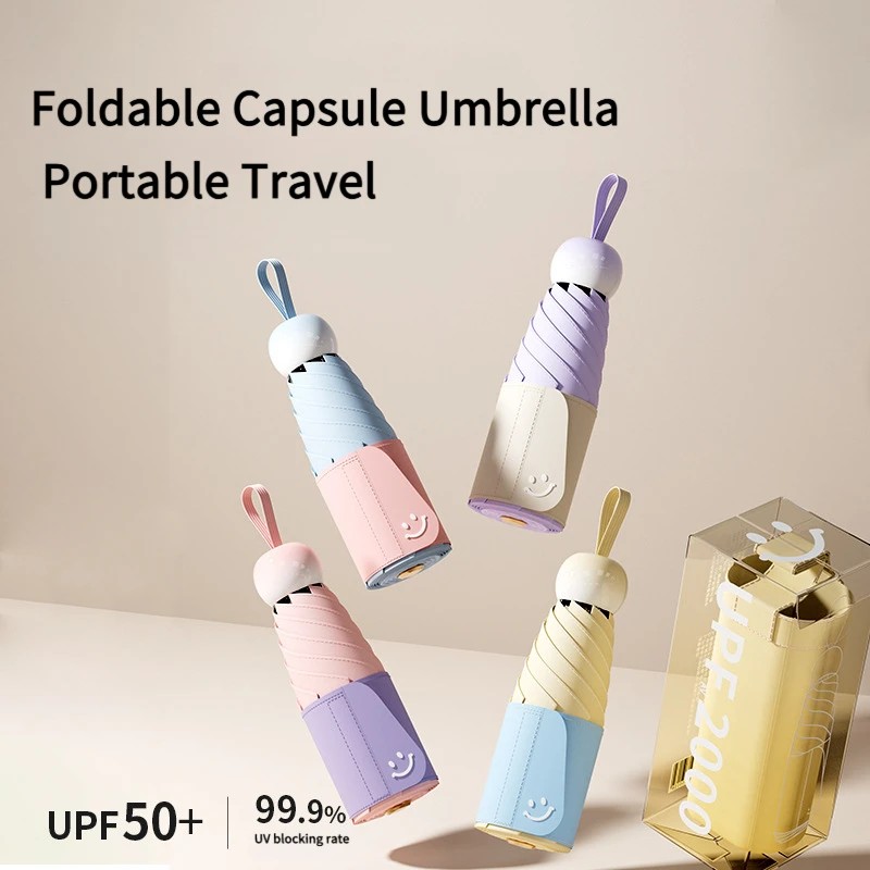 New Model Sun UV Protection Super  Sunscreen Use for Sun and Rain Women's Compact Portable 5 Fold Foldable Capsule Umbrella