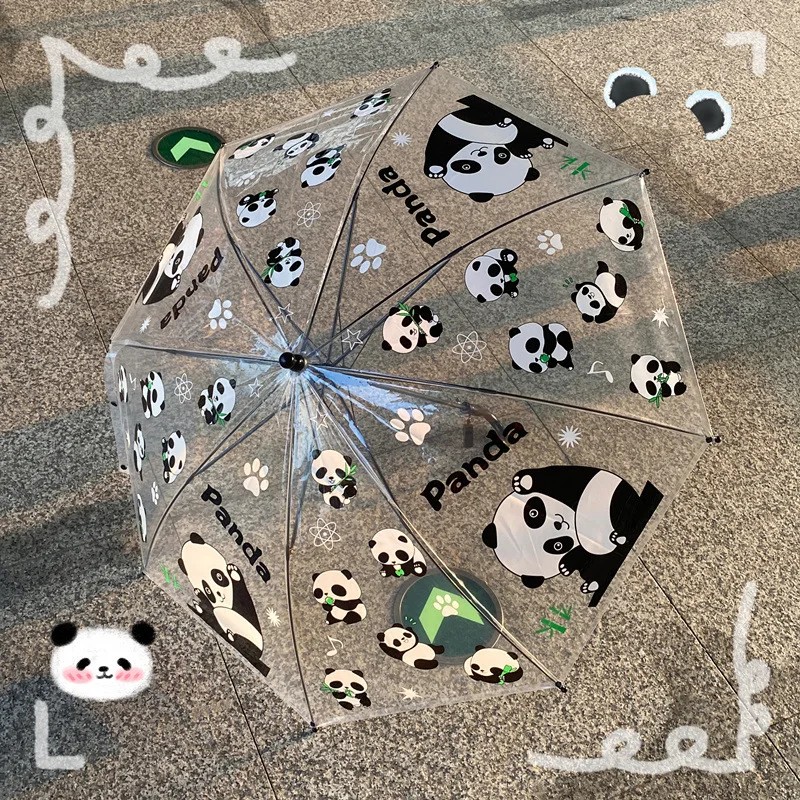 Cute Panda Long-handled Transparent Umbrella High-Value Fashionable Convenient Automatic Ins-style Umbrellas Kindergarten Kids