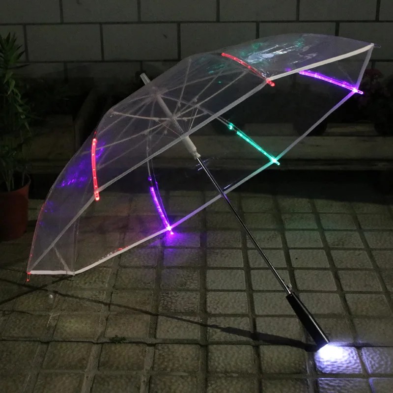 Romantic Sea Moon Jellyfish Transparent Umbrella Gradient Water Blue Curved Hook Straight Handle Waterproof Umbrella Photo Prop