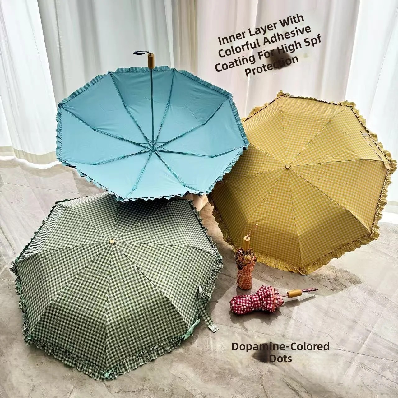 Colorful Glue Lace Checkered Umbrella Sun Protection Princess Matching Umbrella Frame UV Protection Dual-use Sunshade Umbrella