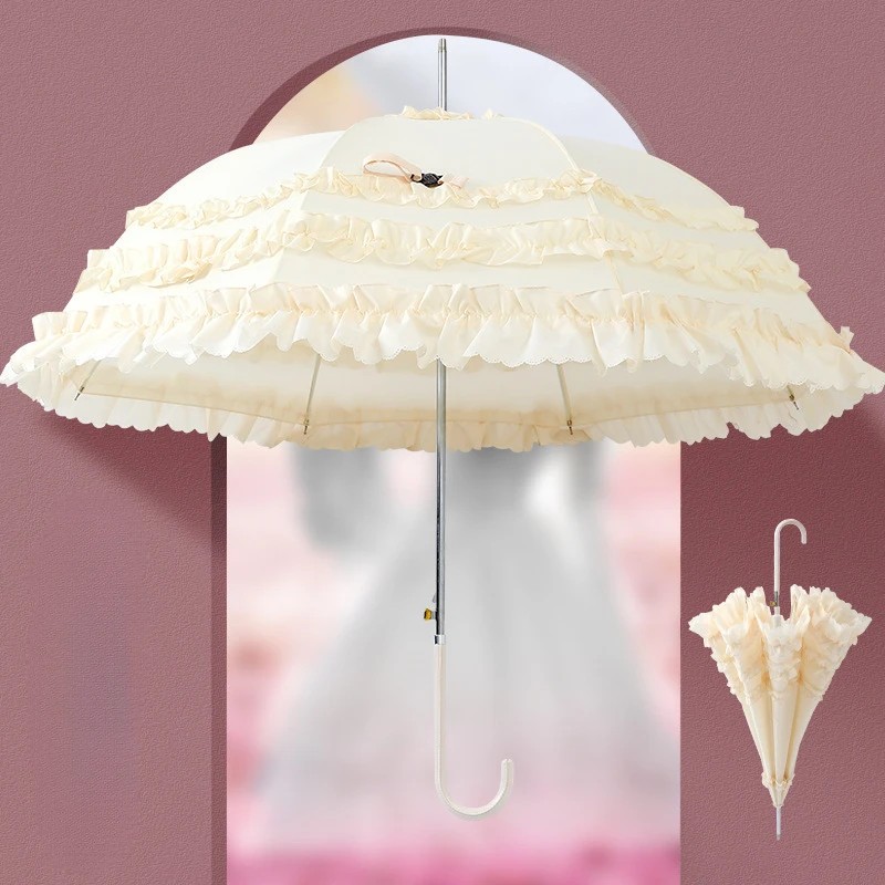 Lolita Lace Sunshade Umbrella Dual Use for Sun and Rain Straight Handle Umbrella UV Protection in Stock Wholesale