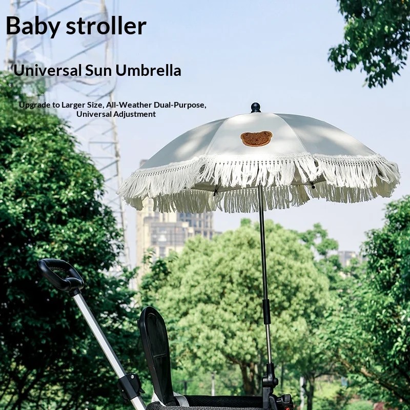 Princess Baby Girl's Stroller Umbrella with Lace Trim UV Protection Dual-Use Sun & Rain Creative Design 8 Ribs
