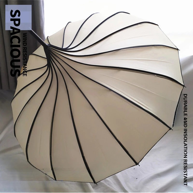 Pagoda Sun and Rain 16 Ribs Straight Handle Curved Handle Lace Edge in Stock Wholesale Bride Photography Princess Umbrella