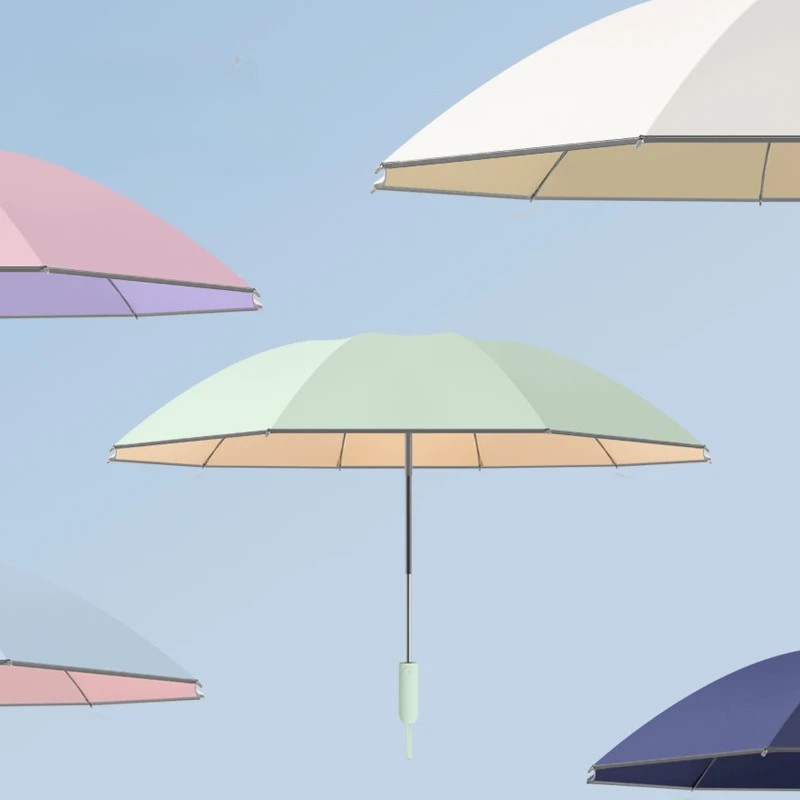 New Model Three-Fold 10-Rib Semi-Automatic Umbrella with Colorful Coating Fabric,Sunshade Gift Umbrella with Custom Logo