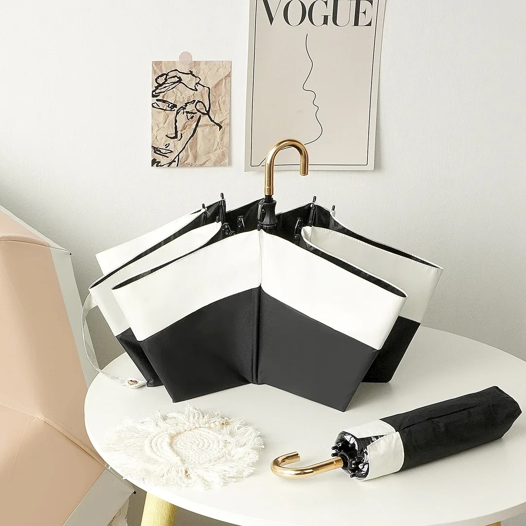 High-end INS Style Folding Umbrella for Women Sun Protection Portable Luxury Black Coating Princess Style Dual-use for Rain