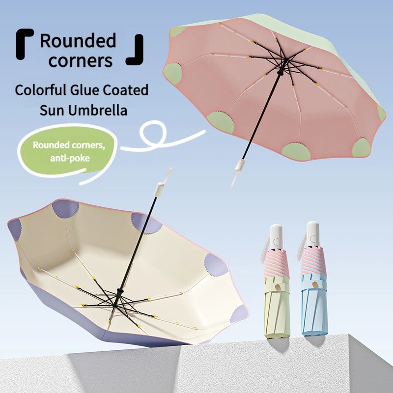 Anti-Rebound Automatic Folding Umbrella for Sun and Rain UV Protection Colorful Glue Coating Women's Sunshade Umbrella