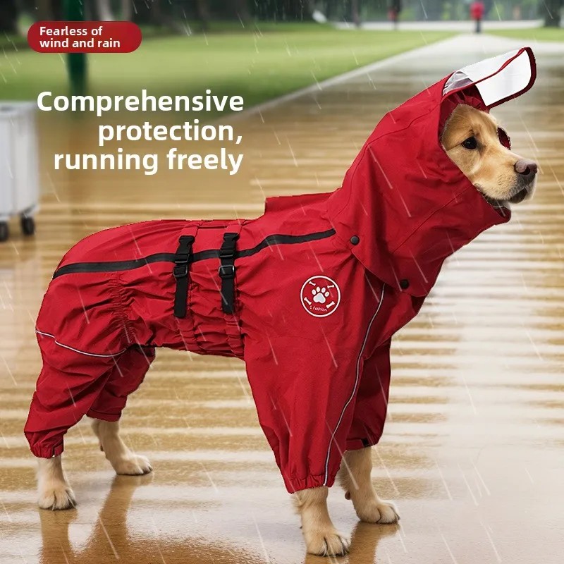 Charge Pet Raincoat for Medium Large Dogs Golden Retriever Satsuma Clothing Alaska Waterproof Hooded Four Legs Dog Raincoat