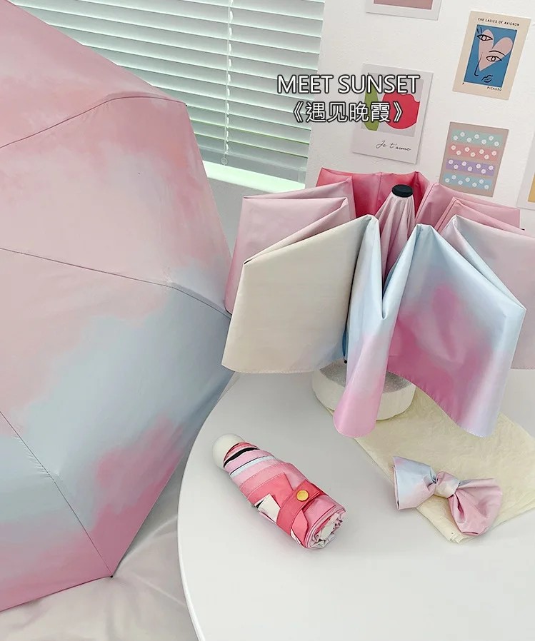 Sweet Pink Gradient Folding Umbrella Reinforced Windproof Automatic Dual-use Umbrella Sun Protection and UV Protection Women