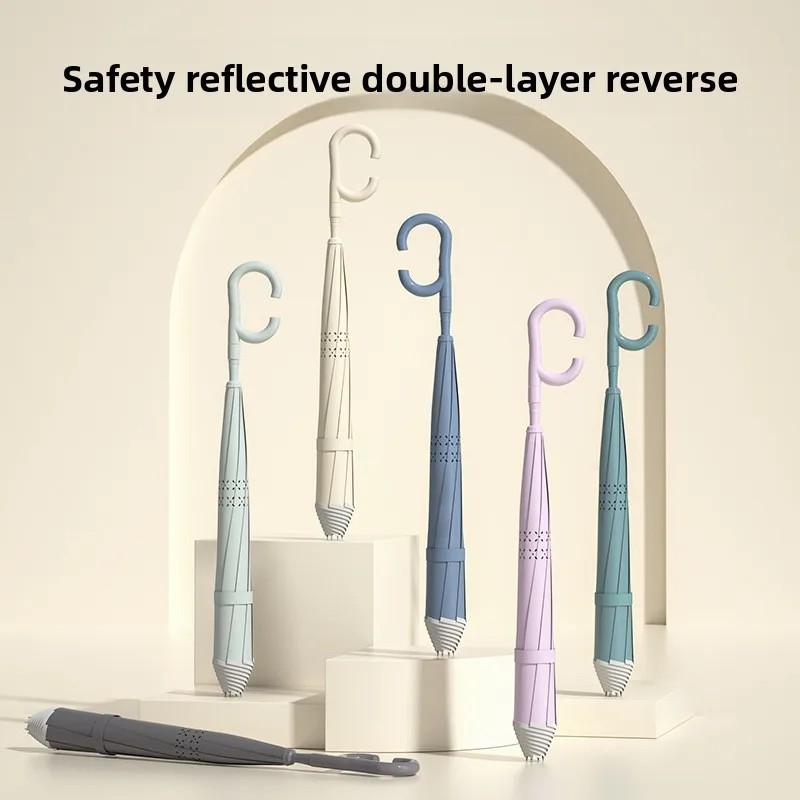 Double-decker Car Reverse Semi-automatic Creative Long-handle Golf Umbrella UV Protection Handfree Sunscreen Straight Design