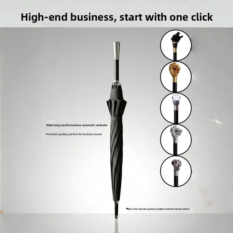 Alloy Handle Semi-Automatic Retro Business Gift Umbrella with Enamel Color Animal Head Design UV Protection & Custom Logo