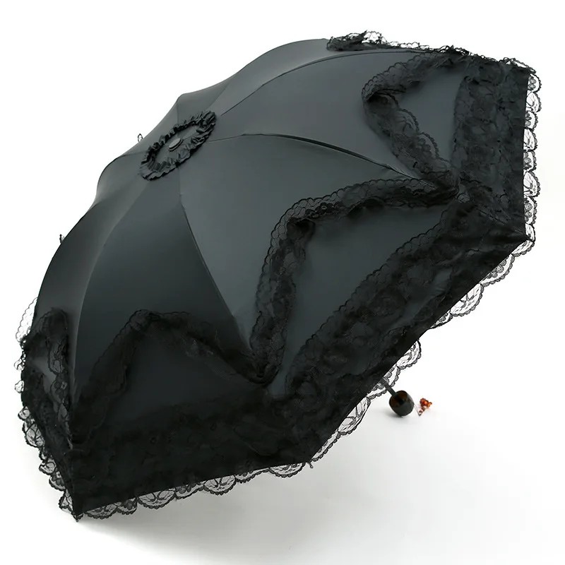 Lace  Umbrella Starry Sky Sun Protection 3 Folding Foldable Student Girl Cute Dual-Use Sun Umbrellas for Girls Rain Gears