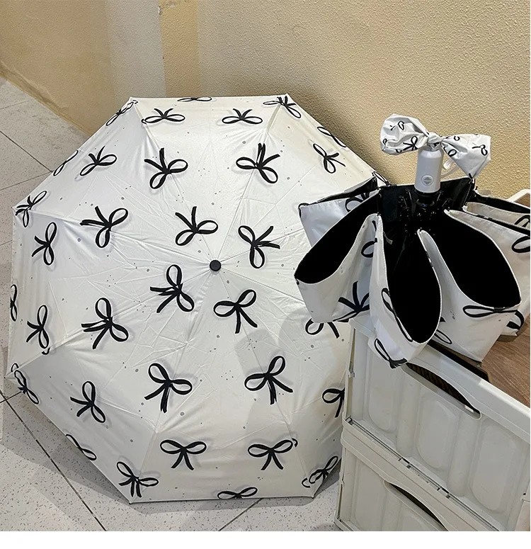Automatic High-Value Black Vinyl Umbrella Sun Protection UV Protection Dual-Use for Sun and Rain Compact Folding Umbrella Women