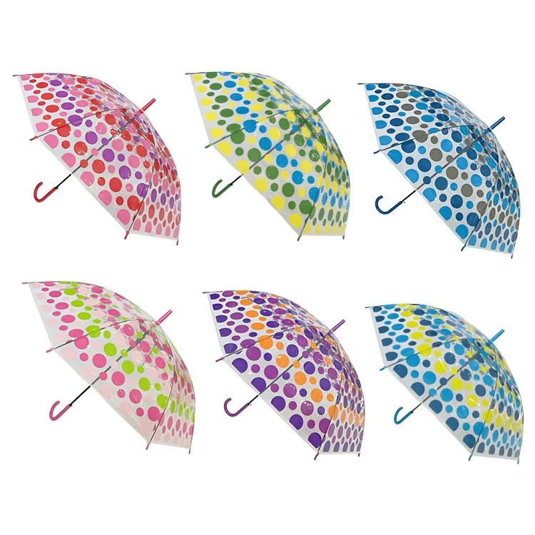 Factory Custom Order Eco-friendly Transparent POE Adult Umbrella Fresh Colorful Polka Dot Umbrella Cartoon Full Print Umbrellas