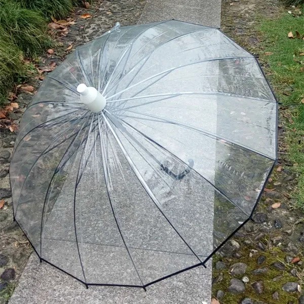 Waterproof Cover 16-Rib Automatic Folding Transparent Umbrella Long Handle Umbrella Windproof Can Be Wholesale or Retail