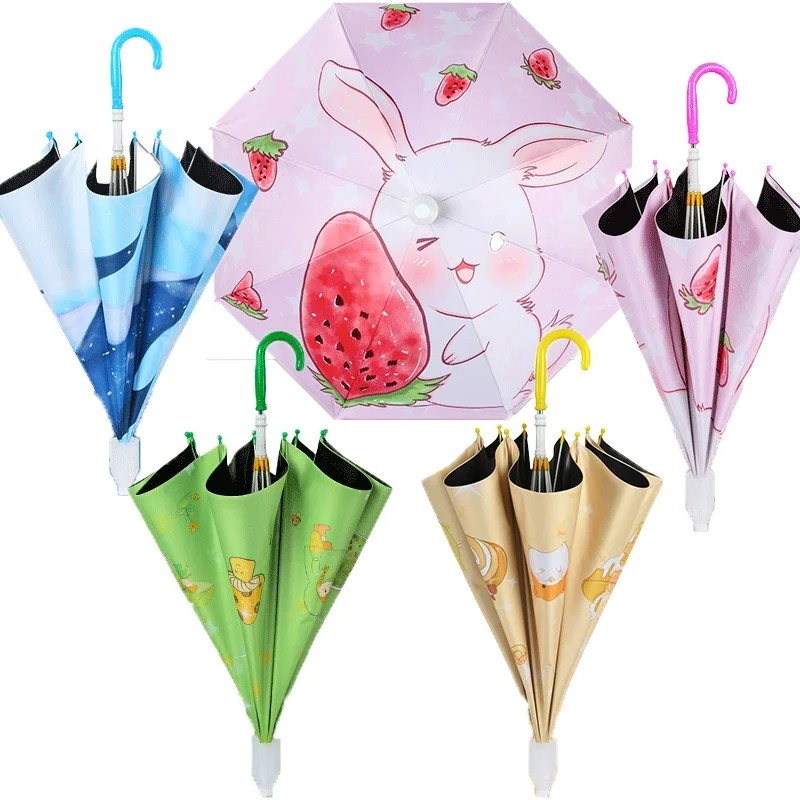 Children's  Large Size Cartoon Rabbit Hot Sale Umbrella Black Rubber Sunscreen Rainproof Safety Primary School Students