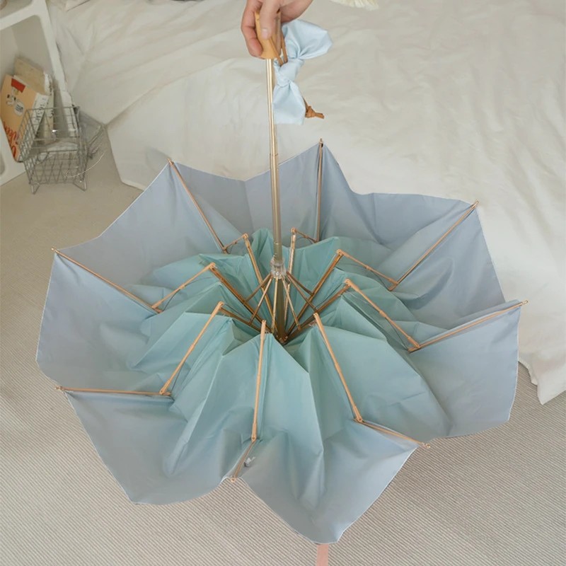 Double-layer Solid Color Gradient Sun Three-Folding Umbrella UV Protection for Sunny Rainy Days High-End Feel Fresh Clean