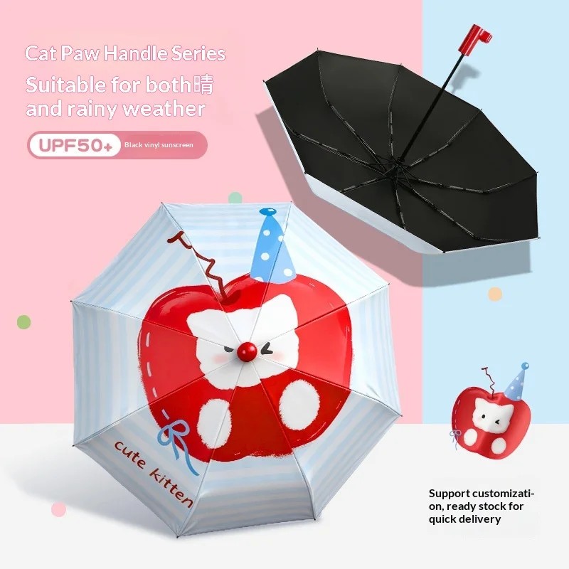 Cute Children's Thickened Enlarged Dual-Purpose Sun & Rain Foldable Umbrella for Female Students UV Protection Windproof Design