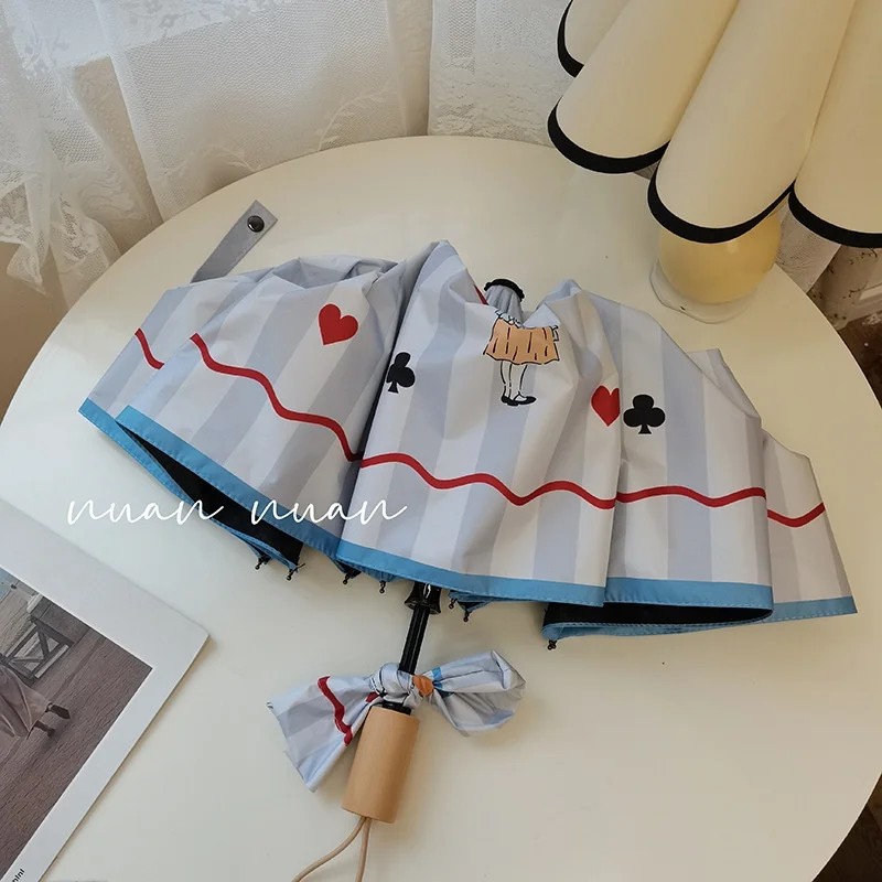 Alice Retro Cartoon Three-Folding 8-Ribs Women's Sunny and Rainy Dual-use High-value UV-proof Sun Umbrella