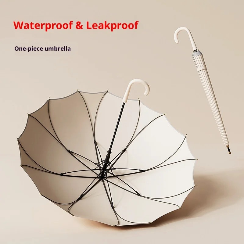 One-piece Seamless Semi-automatic Large Long-handled Fiberglass Umbrella Women High Aesthetic Value Rain Shine Umbrella